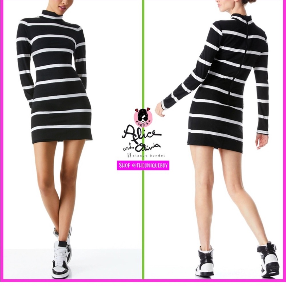 Alice + Olivia Delora long-sleeved striped mini dress size 2